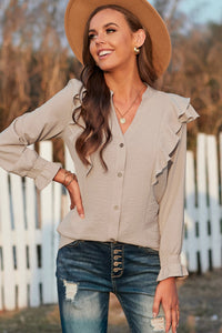 Ruffle Trim Button Up Blouse