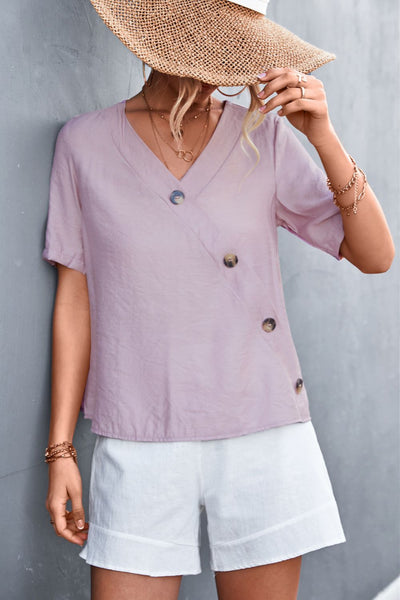 Decorative Button Surplice Top