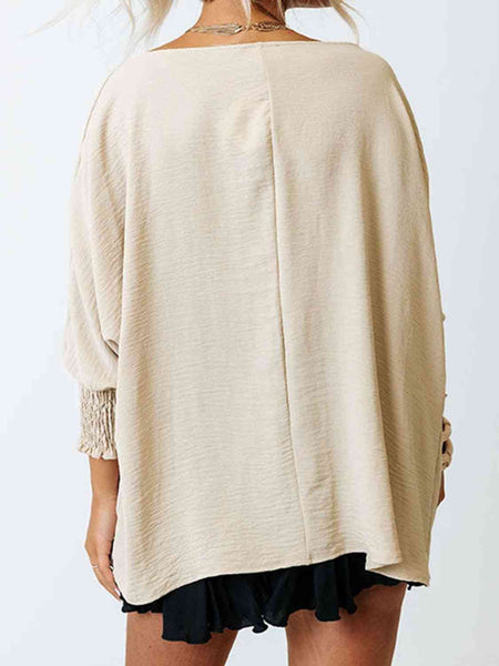 Boat Neck Three-Quarter Sleeve Blouse