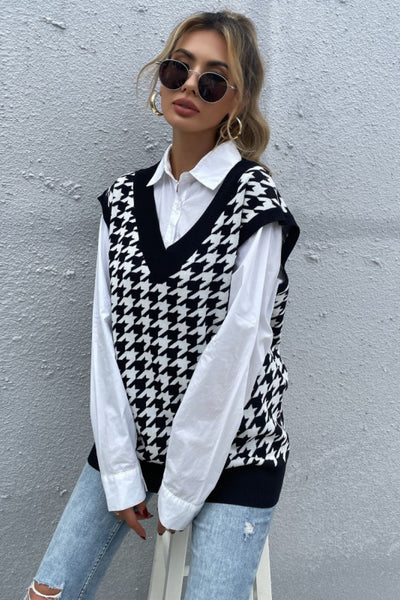 Houndstooth V-Neck Sweater Vest