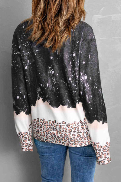 MAMA Leopard Color Block Round Neck Sweatshirt