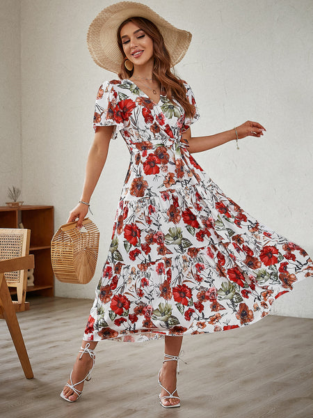 Floral Tied Surplice Midi Dress