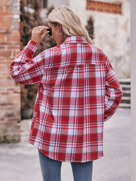 Plaid Dropped Shoulder Longline Shirt