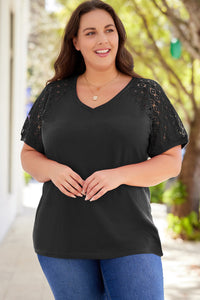 Plus Size Spliced Lace V-Neck Top