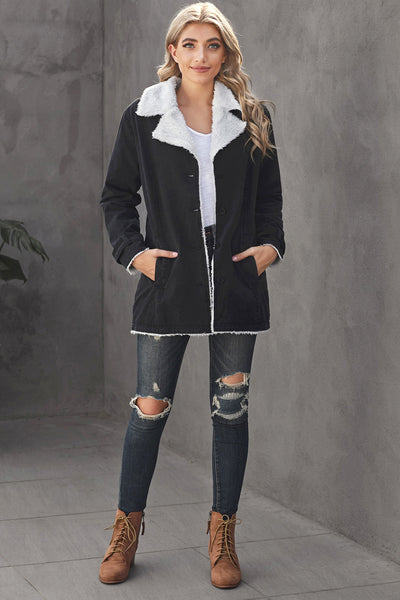 Lapel Collar All Denim Wool Warm Coat