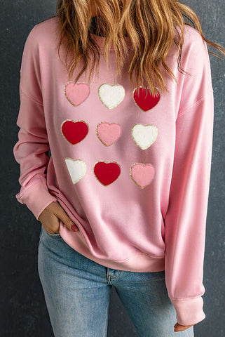 Heart Round Neck Dropped Shoulder Sweatshirt