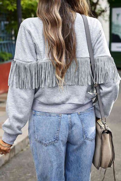 Round Neck Fringe Detail Sweatshirt