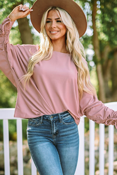 Ribbed Drawstring Dolman Sleeve Top