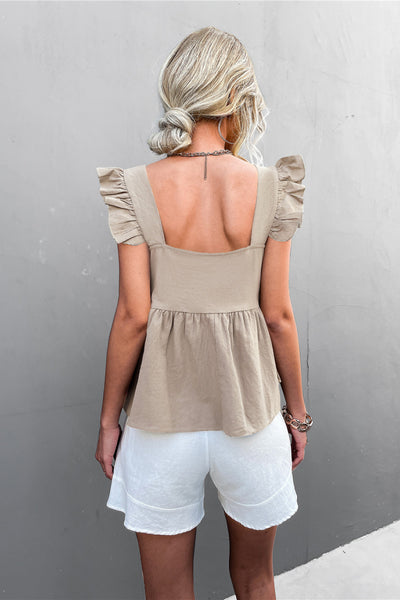 Flutter Sleeve Square Neck Peplum Top