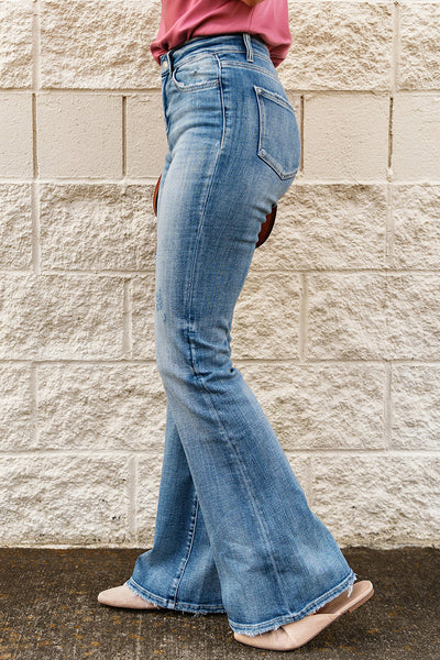 High-Rise Waist Distressed Flare Jeans