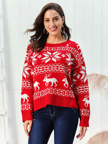 Reindeer & Snowflake Round Neck Sweater