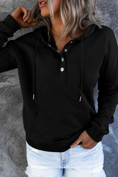 Dropped Shoulder Long Sleeve Hoodie with Pocket