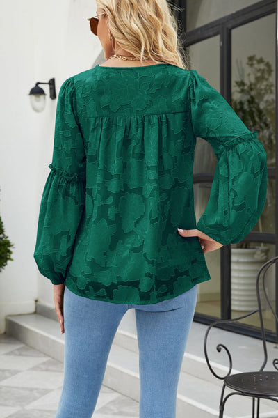 Applique Frill Trim Gathered Detail Blouse