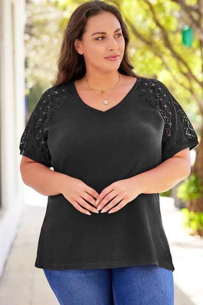 Plus Size Spliced Lace V-Neck Top