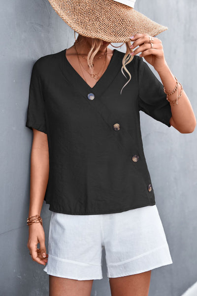 Decorative Button Surplice Top