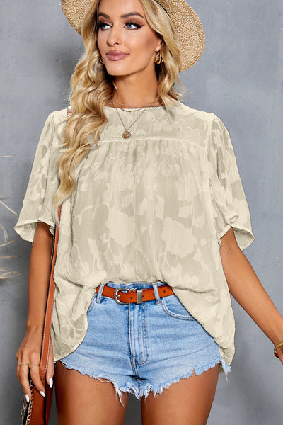 Applique Half  Flutter Sleeve Top