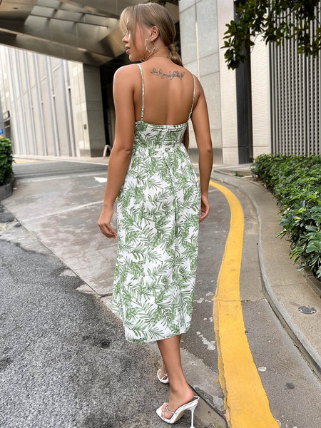 Printed Backless Spaghetti Strap Dress