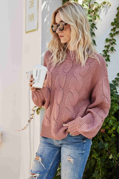 Mixed Knit Crewneck Drop Shoulder Sweater