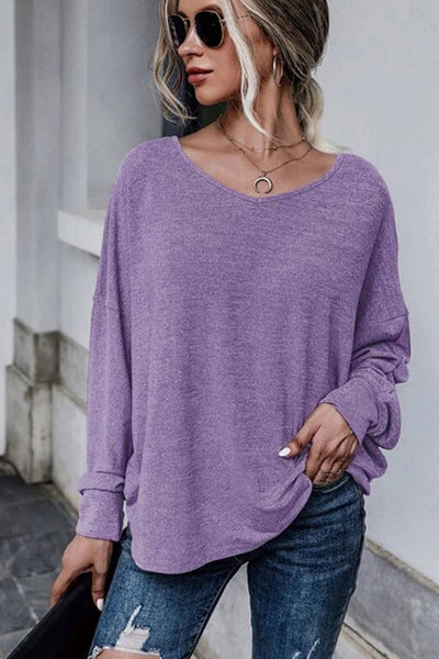 Full Size Tie-Back V-Neck Dropped Shoulder Top