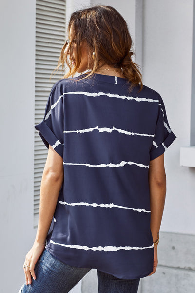 Striped Cuffed Short Sleeve Top