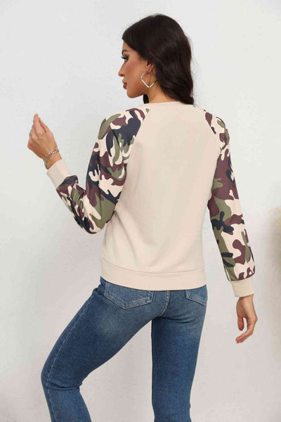 Camouflage Raglan Sleeve Sweatshirt