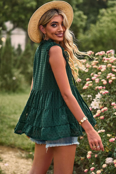 Swiss Dot Ruffle Shoulder Tiered Top