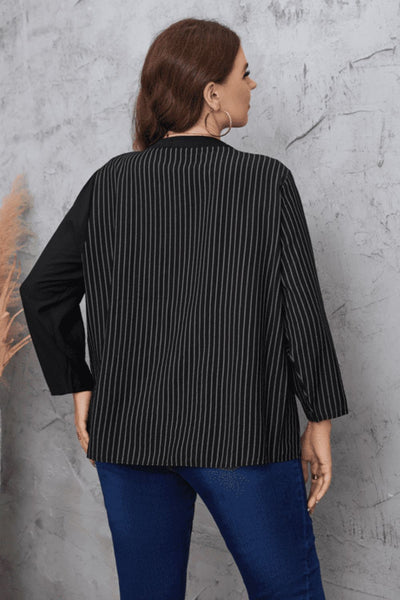 Plus Size Striped Notched Neck Top