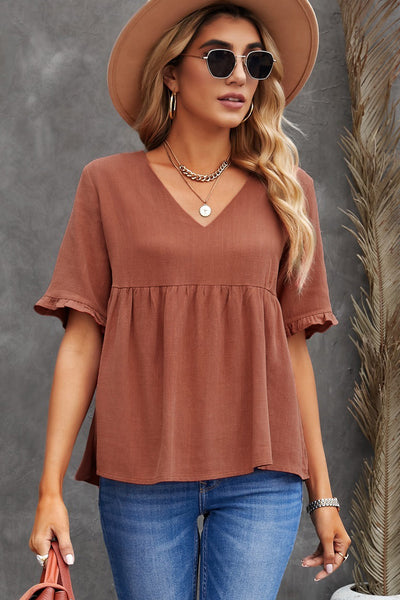 Gathered Frill Trim Peplum Top