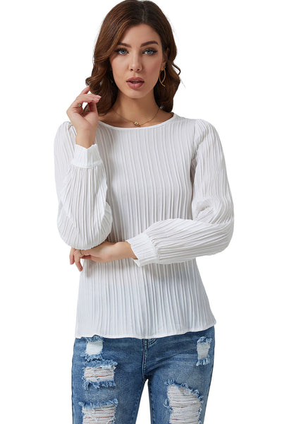 Ribbed Round Neck Long Sleeve Top