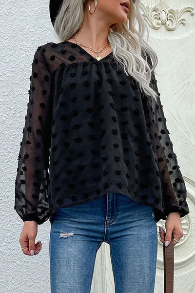 Swiss Dot V-Neck Blouse