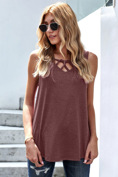 Fuchsia Crisscross V Neck Tank Top