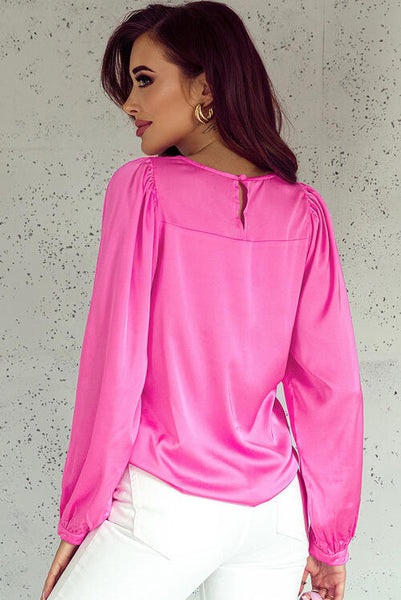 Round Neck Ruff Sleeve Blouse