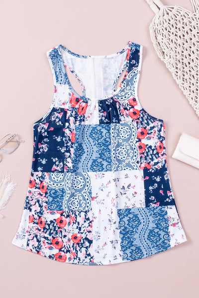 Floral Patchwork Racerback Tank Top