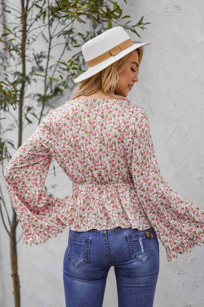 Floral Ruffled V-Neck Peplum Blouse