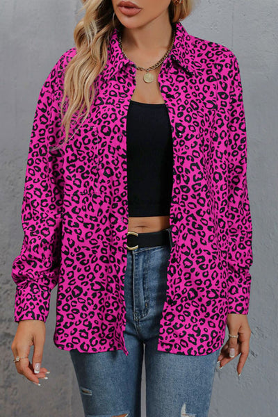 Leopard Print Long Sleeve Dropped Shoulder Shirt