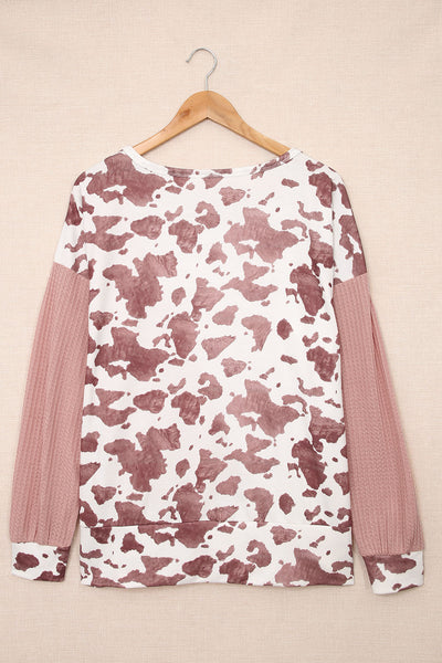 Cow Print Color Block Asymmetrical Long Sleeve Top