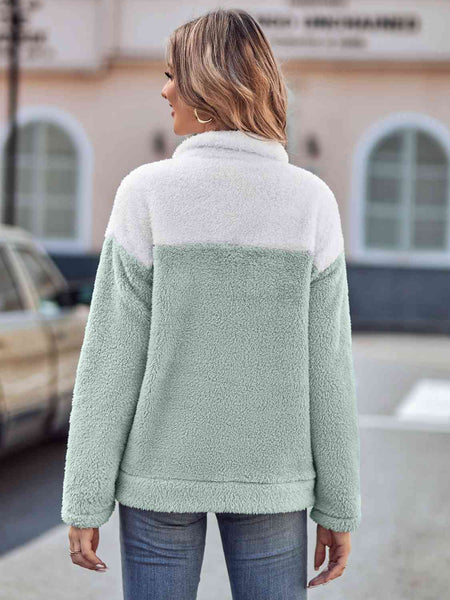 Two-Tone Dropped Shoulder Teddy Sweatshirt