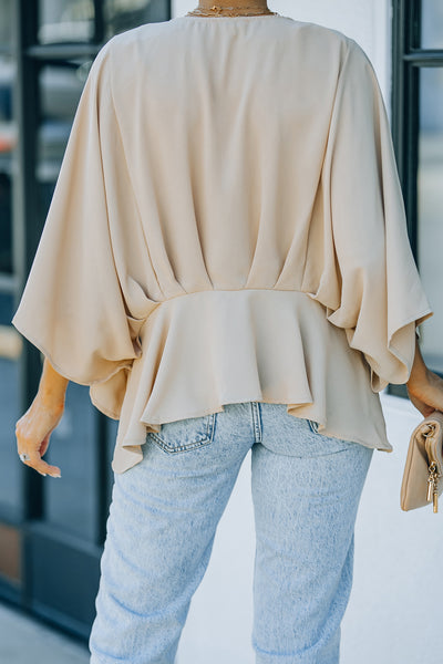 Dolman Sleeve Pleated Detail Peplum Top