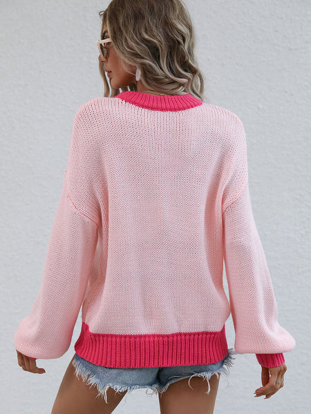 Contrast Trim Drop Shoulder Pullover Sweater