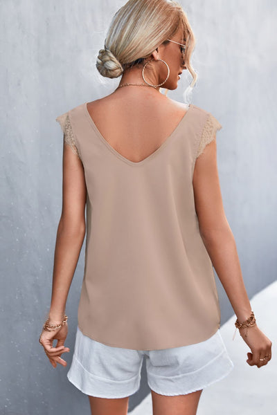 Spliced Lace V-Neck Sleeveless Top