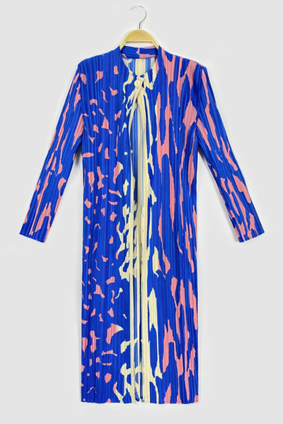 Printed Accordion Pleated One-Button Kimono