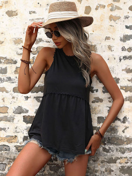 Scalloped Sleeveless Peplum Top