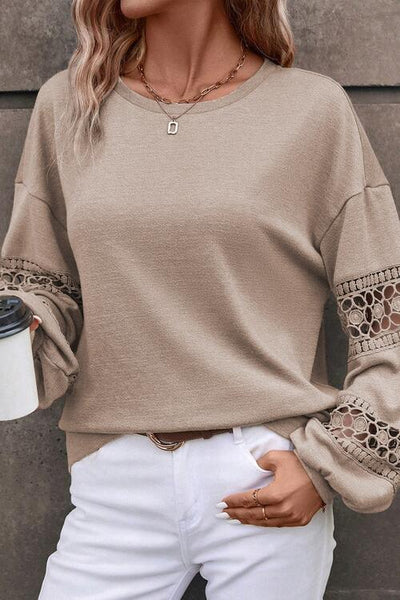 Crochet Long Sleeve Drop Shoulder Blouse