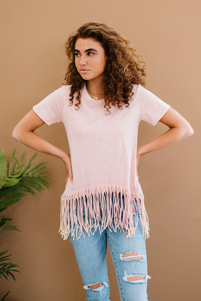 BiBi Empowering Expression Mineral Wash Fringe Detail Tee