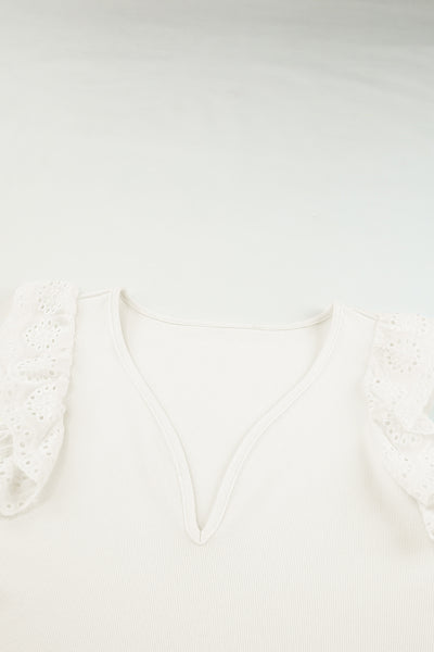 Deep V Lace Butterfly Sleeve Top