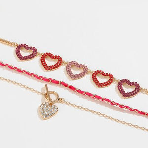 Heart Shape Rhinestone Triple-Layered Necklace