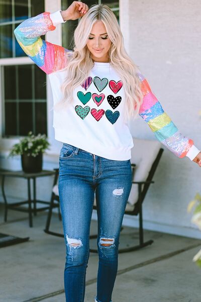 Heart Graphic Sequin Long Sleeve Sweatshirt