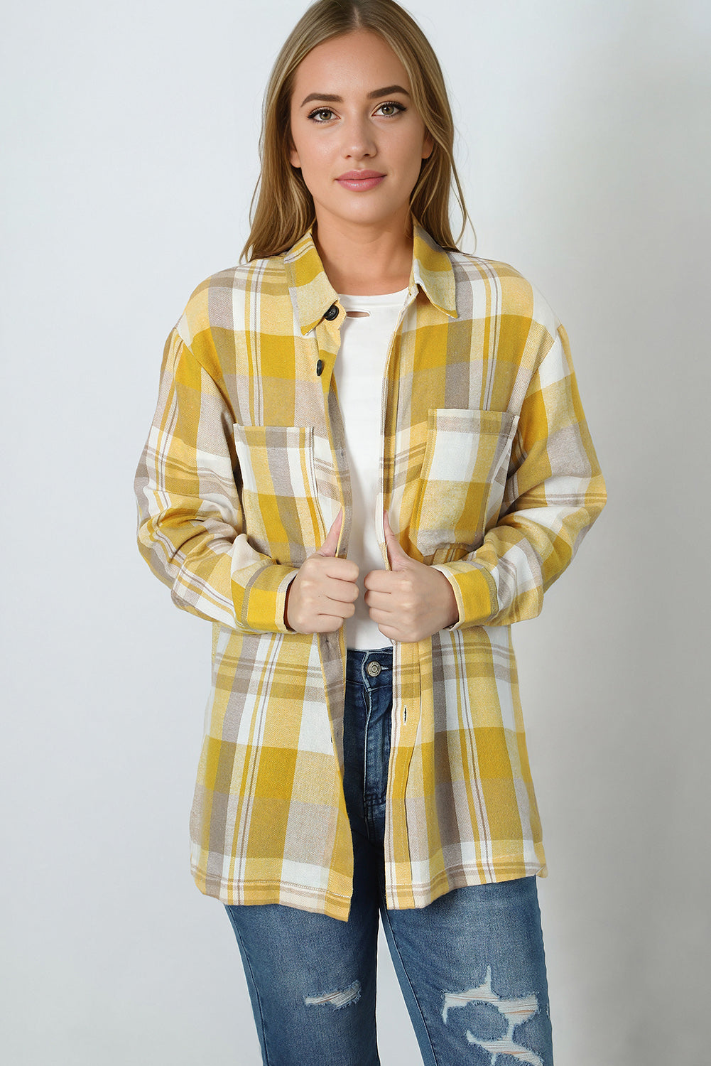 Plaid Collared Neck Long Sleeve Shirt