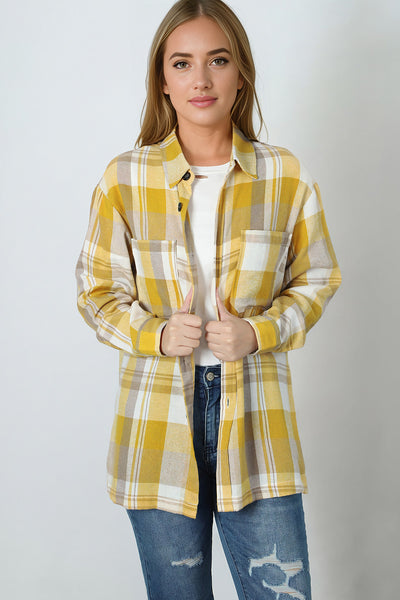 Plaid Collared Neck Long Sleeve Shirt