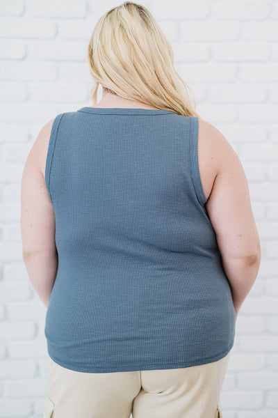 Plus Size Quarter Button Ribbed Tank